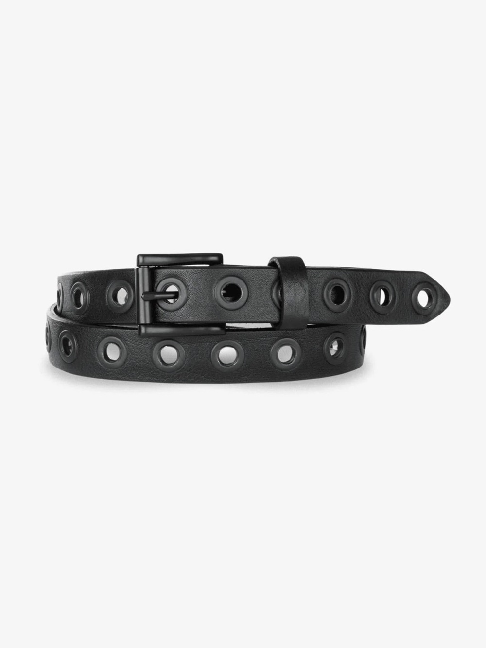 Black Double-Row Grommet Leather Belt for Women